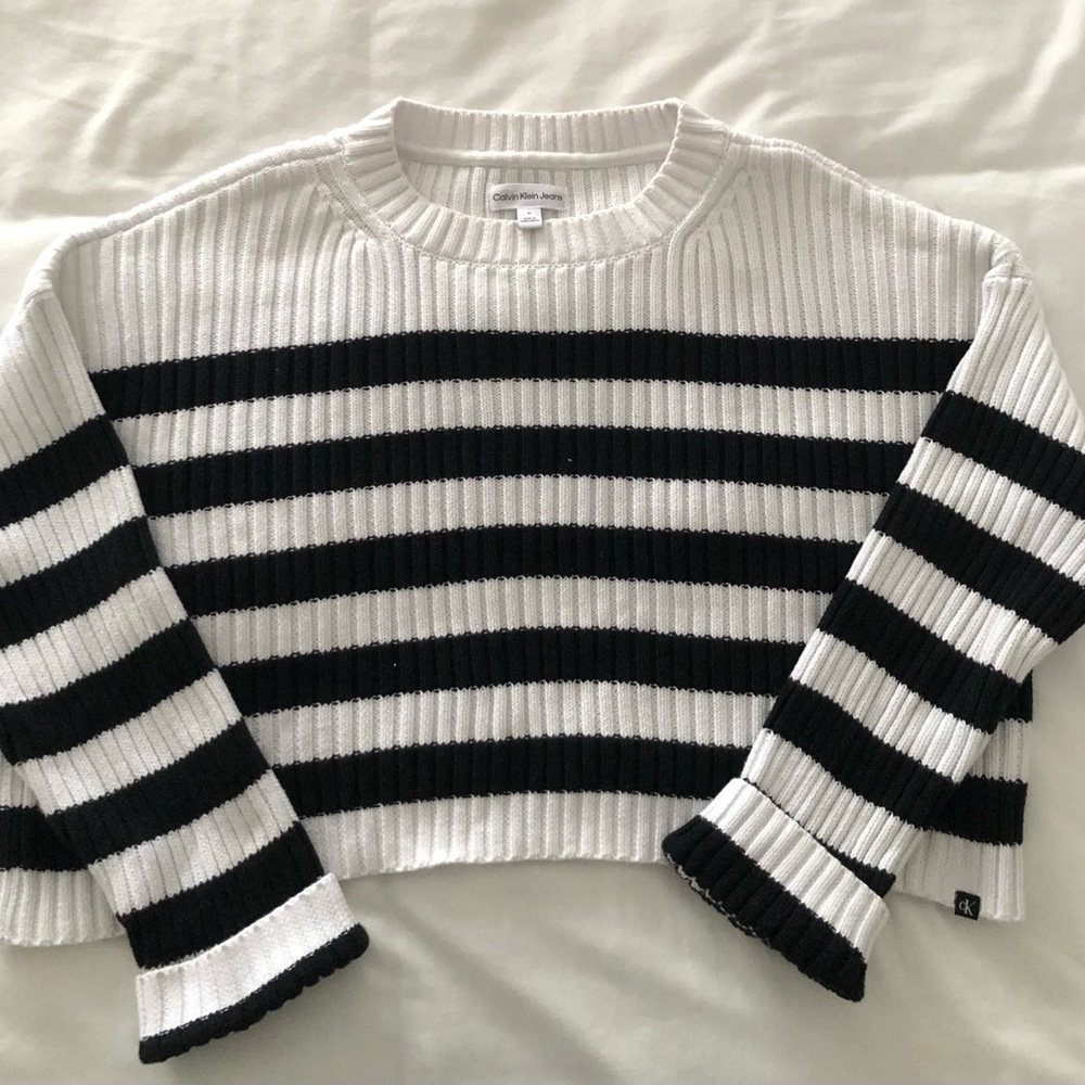 •Calvin Klein• Black and White Striped Sweater